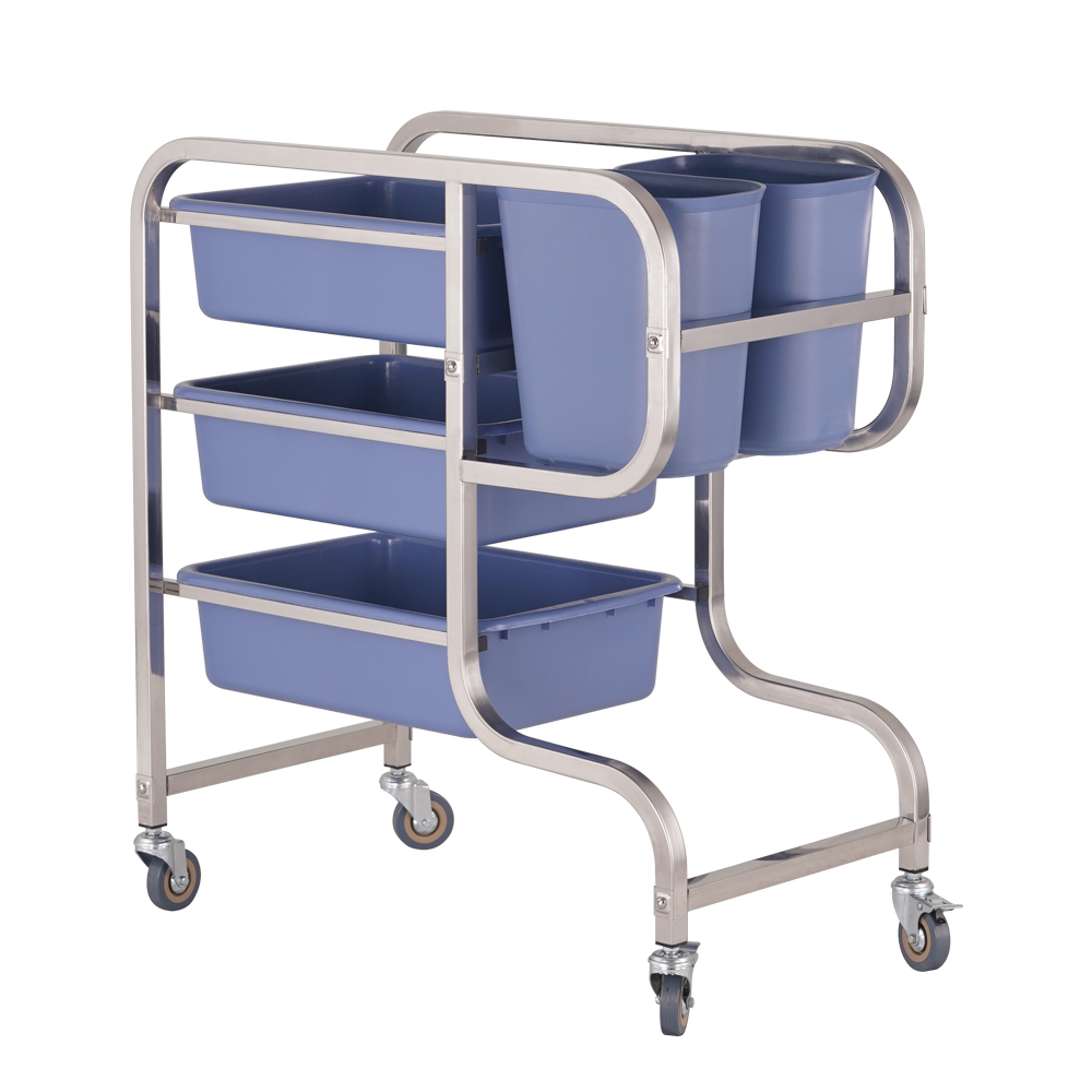 Stainless Steel Dish Collection Trolley, Commercial Restaurant Bussing Cart with 5 Plastic Bins, Food Waste & Tableware Collecting Service Cart