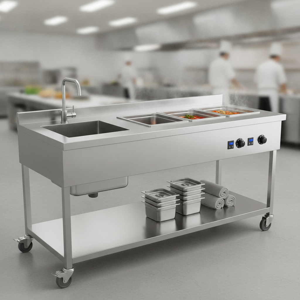 Stainless Steel Prep Table With Sink For Buffet Food Warming
