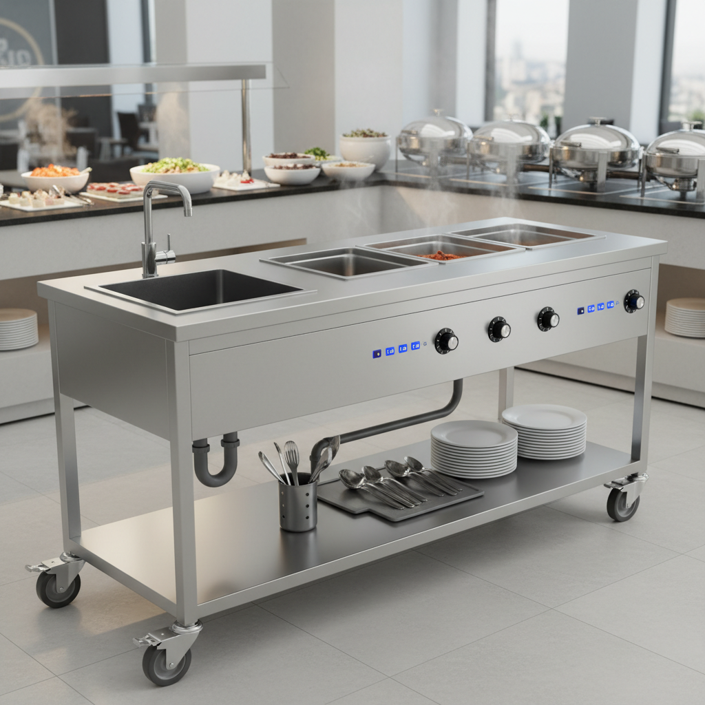 Commercial Work Table With Sink For Buffet Food Warming