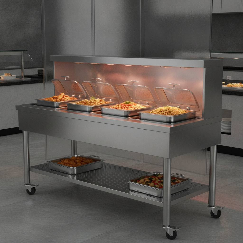 Stainless Steel Work Table With Backsplash For Buffet Food Warming