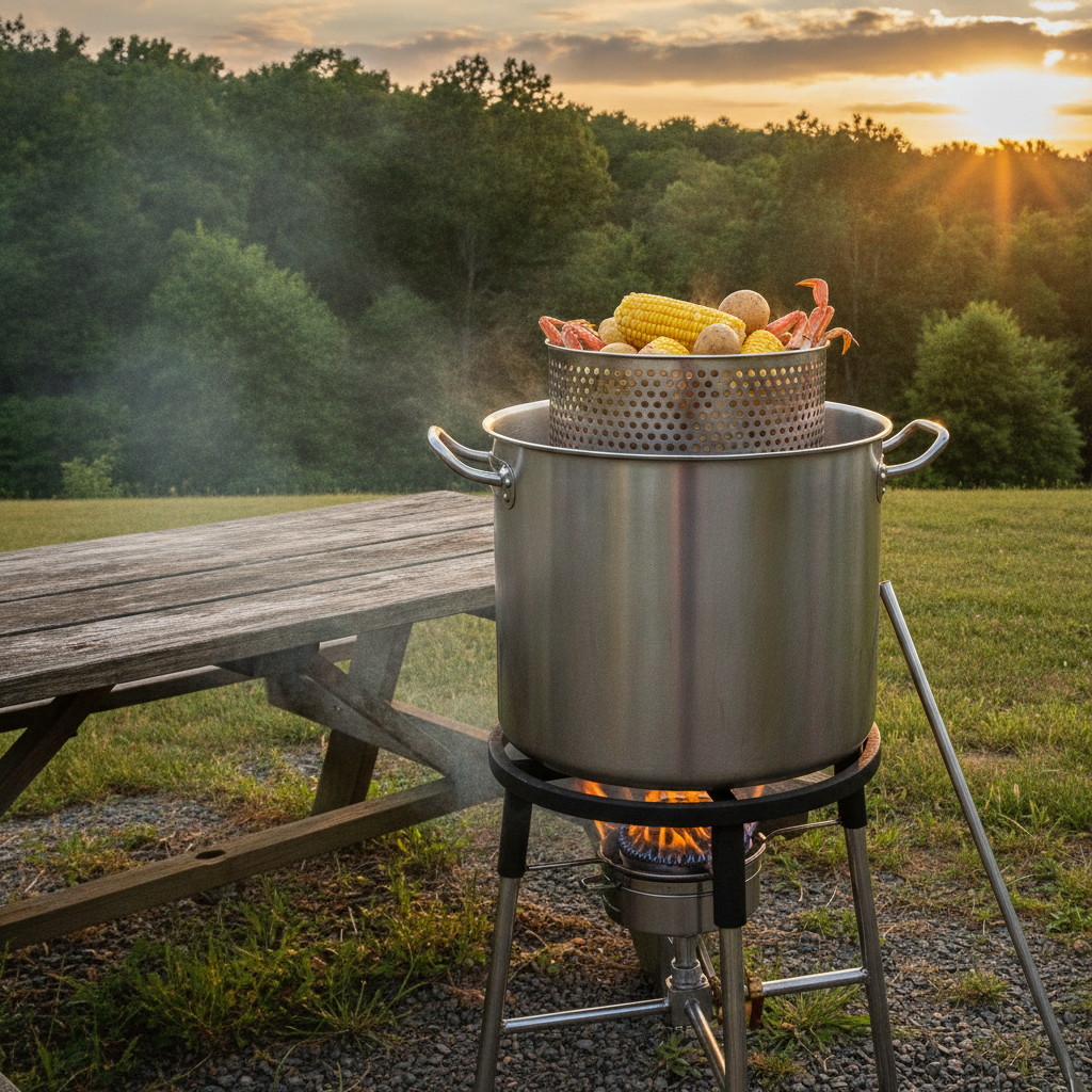 Stainless Steel Stock Pot With Basket For Outdoor Bulk Cooking