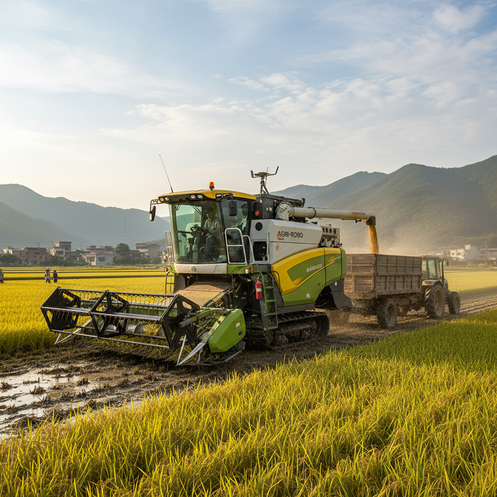 Combined Rice Harvester For Efficient Grain Combining