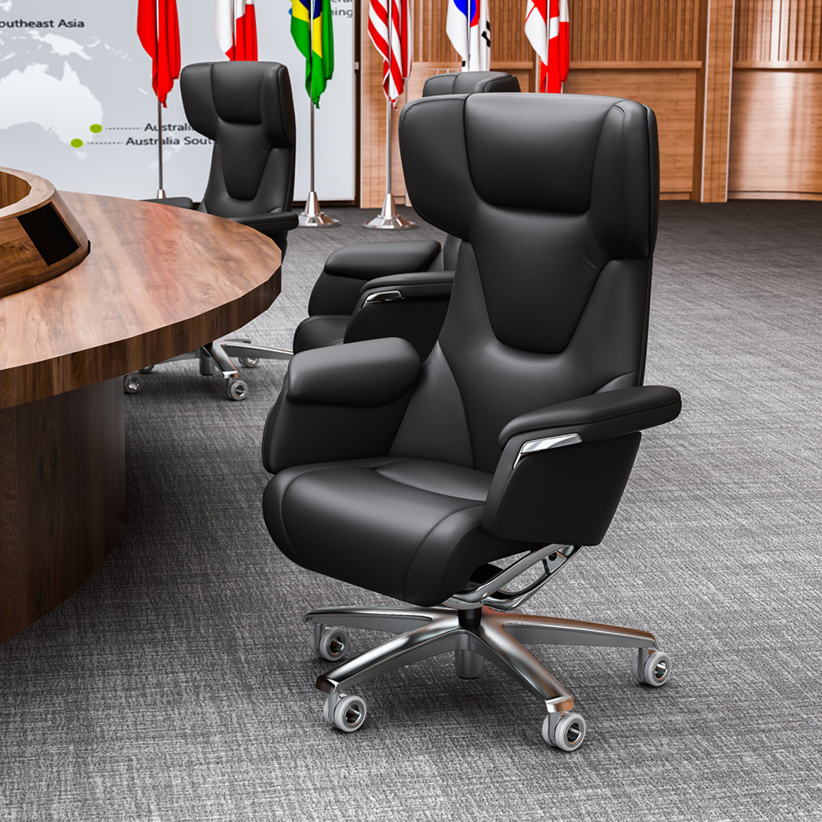E zezë, ergonomike moderne, rrotulluese e zyrës së presidentit, karrige e shefit