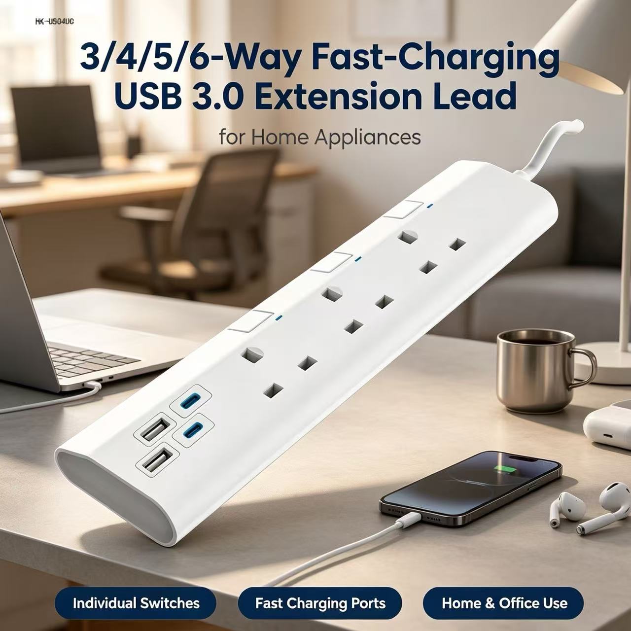 3/4/5/6-voudige USB 3.0 snellaadverlengkabel voor huishoudelijke apparaten
