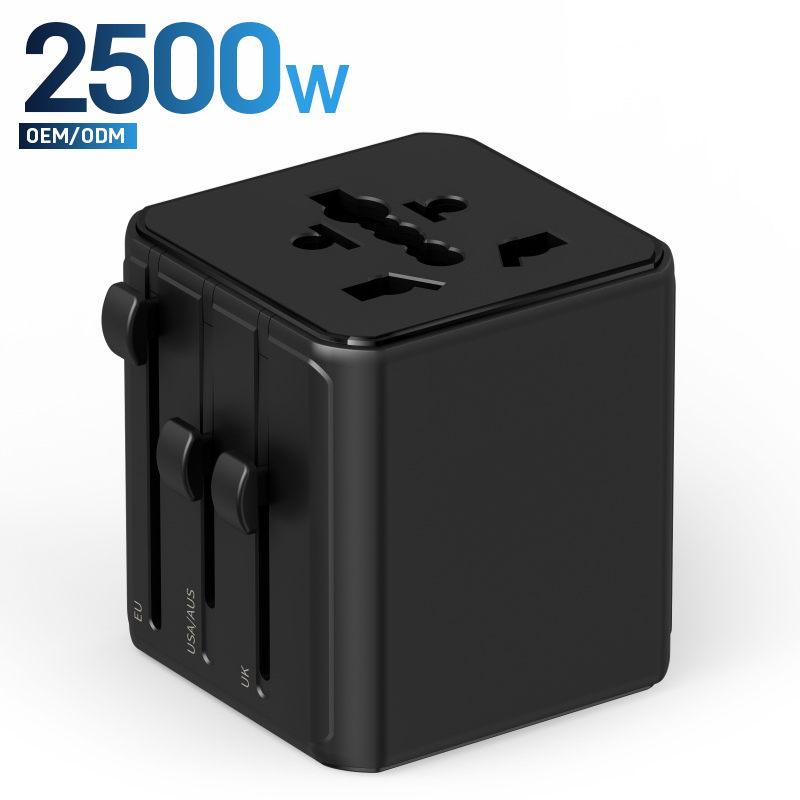 2500W 通用旅行适配器 - 大功率全球通用插头转换器，适用于吹风机、笔记本电脑等