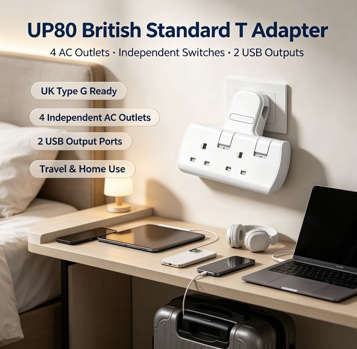 Adaptor T 2/3/4 Arah Bersertifikasi Tanda Keamanan dengan USB A+ USB C