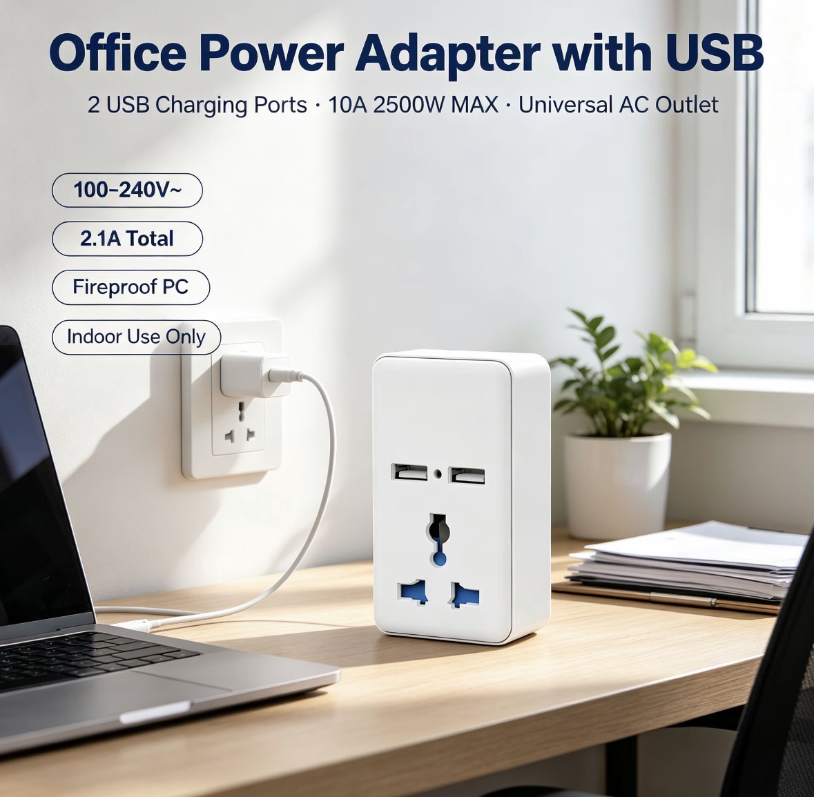 Adaptor Perjalanan Universal dengan Port USB 2.1A untuk Colokan EU