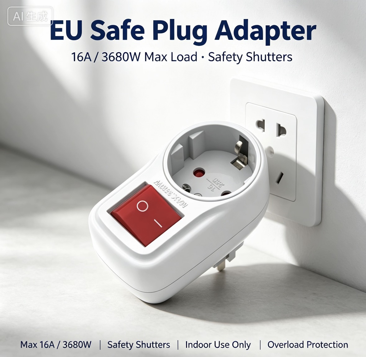 EU 2-Pin Wall Socket Adapter