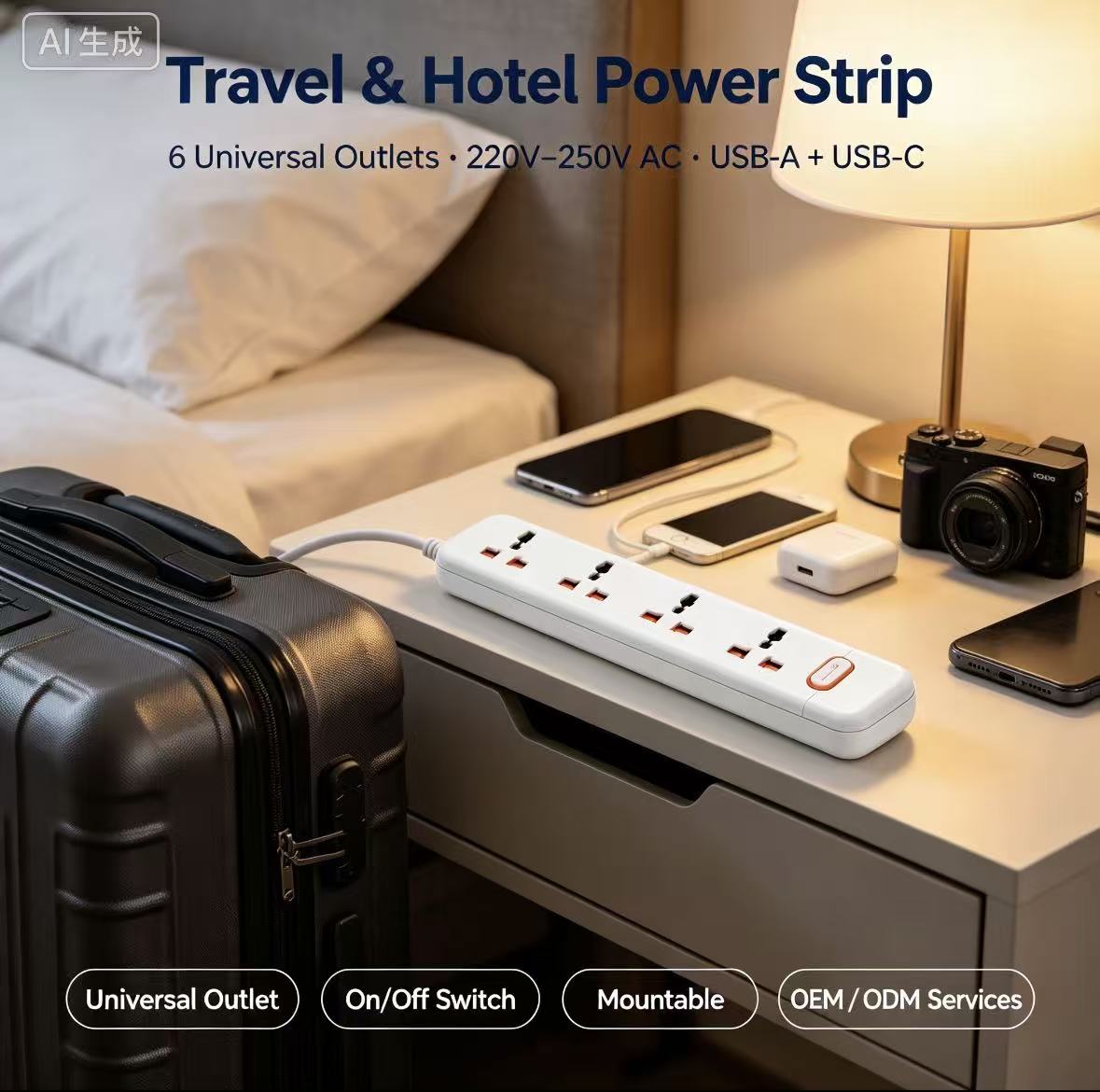 Flat plug power strip