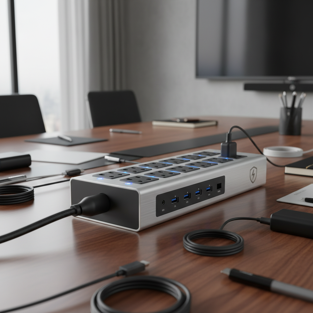 Power Strip With Surge Protection For Conference And Meeting Rooms