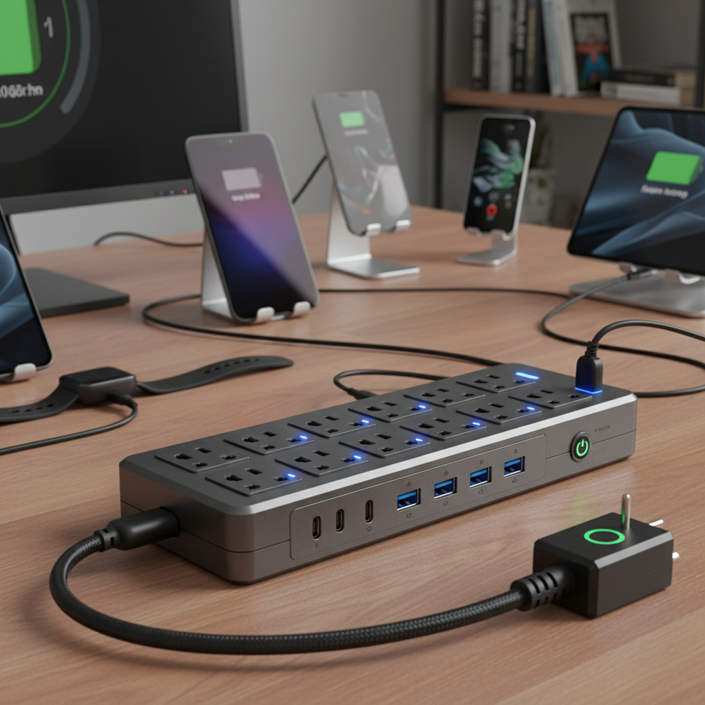 Power Strip With Surge Protection For Device Charging Stations
