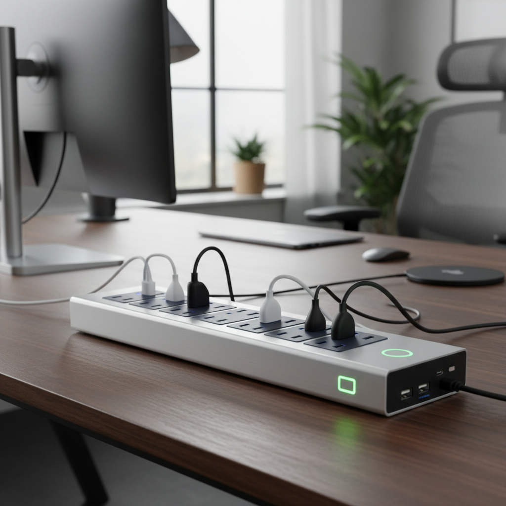 Power Strip With Surge Protection For Office Desks And Workstations