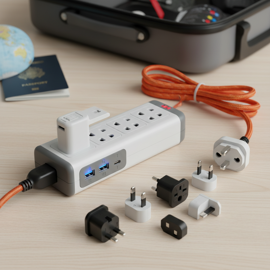 Power Strip With Usb Ports For International Travel And Plug Conversion