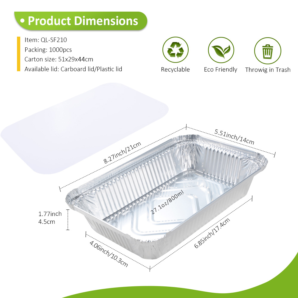 Silver Aluminum Foil Catering Tray Oven Baking Disposable Aluminum Foil Food Packaging Container with Paper Lid