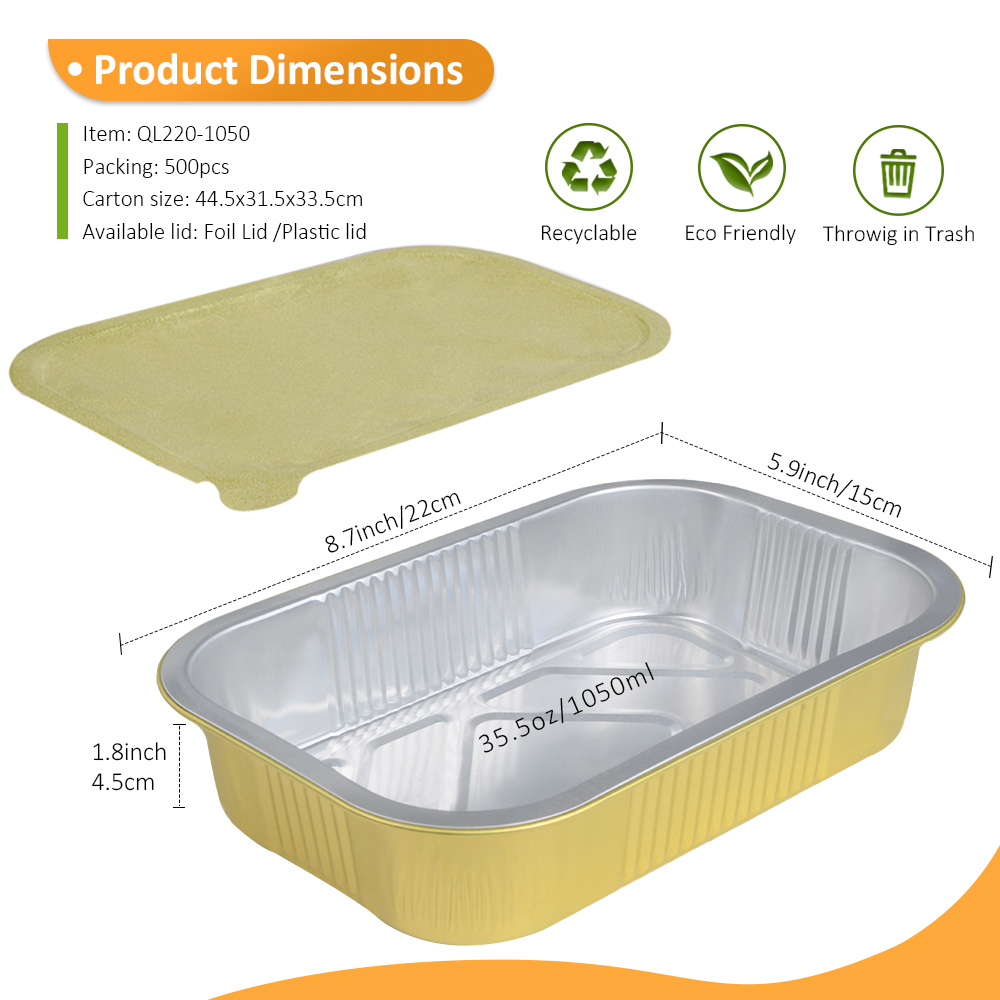 Balanced Depth 35.5oz/1050ml 8.66"x5.91" Gold Foil Container for Curry Rice Set & Family Mac and Cheese