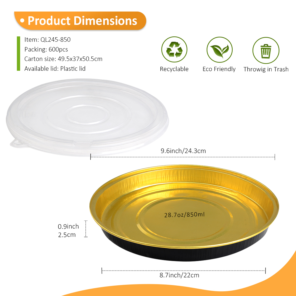 Black Gold Duplex 28.7oz/850ml 9.65"x6.1" Aluminum Foil Container with Plastic Lid for Steak Dinner & Grain Bowl
