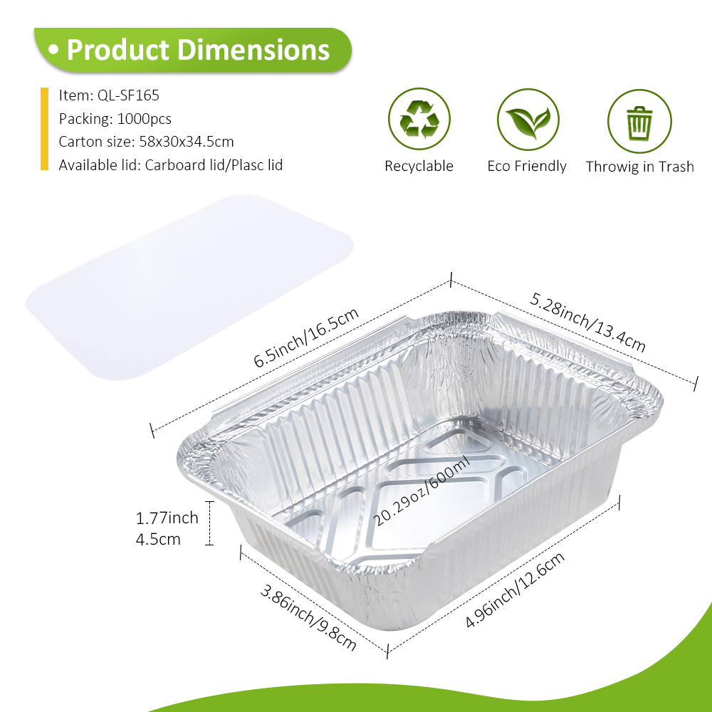BRC Certified 20.3oz/600ml 6.5"x5.3" Aluminum Foil Tray for Family Side Dish & Takeout Entrée