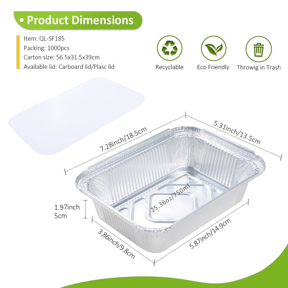 BRC Certified 25.4oz/750ml 7.3"x5.3" Silver Foil Tray for Family Pasta Bake & Catering Side