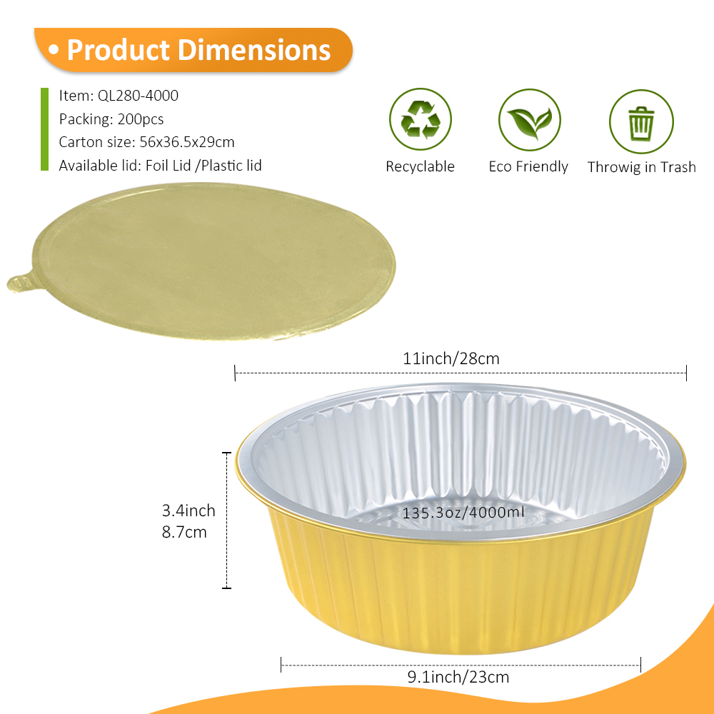 Commercial 135oz/4000ml 11" Square Gold Foil Container for Buffet Mac & Cheese & Bulk Frozen Stew