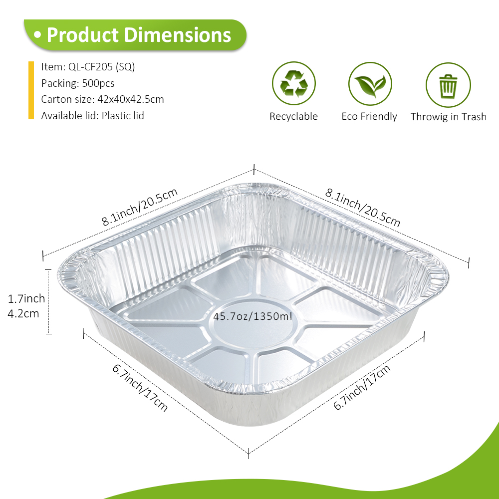 Commercial Grade 45.6oz/1350ml 8.07"x8.07" Square BBQ Tray for Grilled Vegetables & Sausages