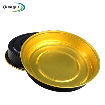 Custom Duplex Color 16.2oz/480ml 6.5"x4.33" Black Gold Aluminum Foil Container with Plastic Lid for Steak Takeout & Premium Rice Bowl