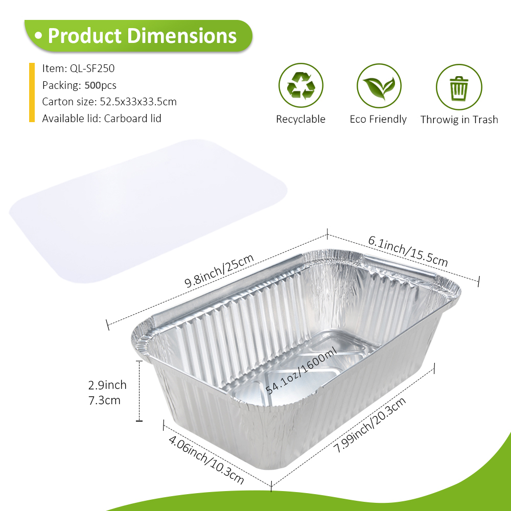 Customizable 54oz/1600ml 9.84"x6.10" Deep Aluminum Foil Tray for Bulk Takeout & Freezer Storage