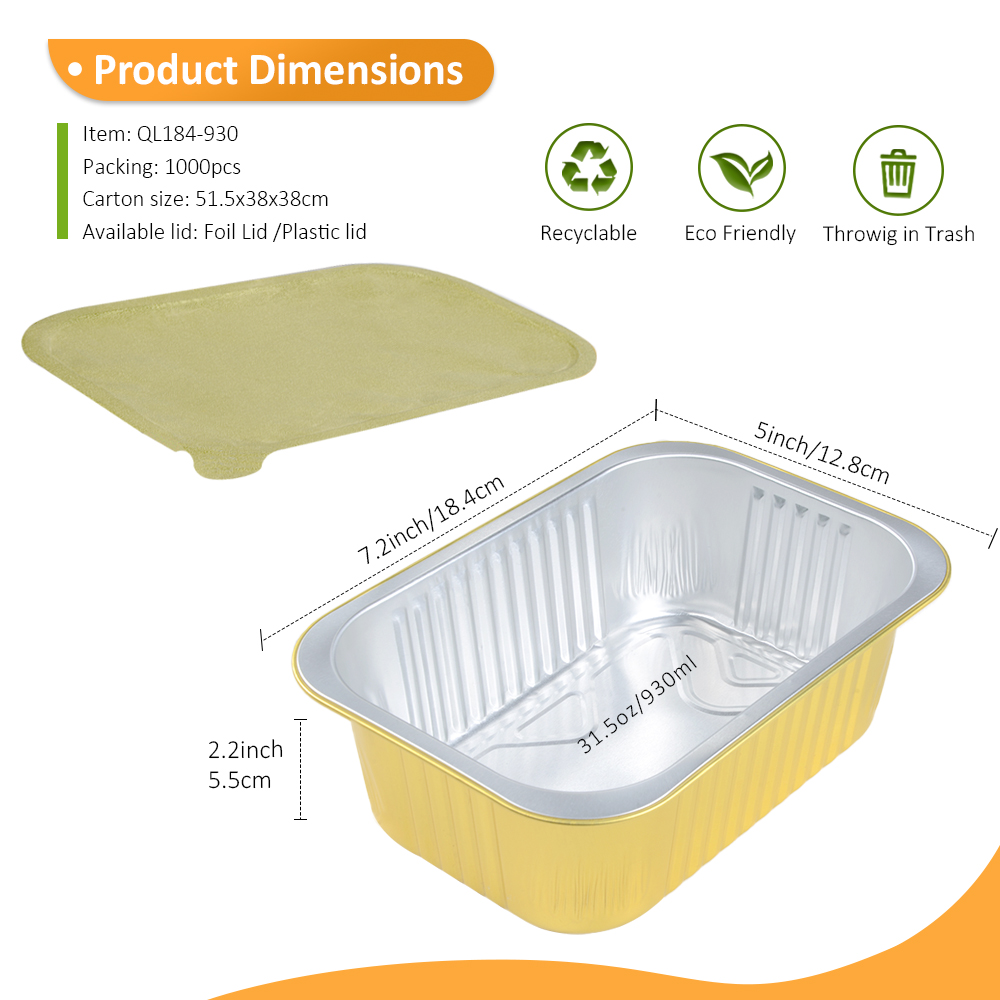 Deep Rectangle 31.4oz/930ml 7.24"x5.04" Gold Foil Container for Large Curry Portion & Freezer Stash