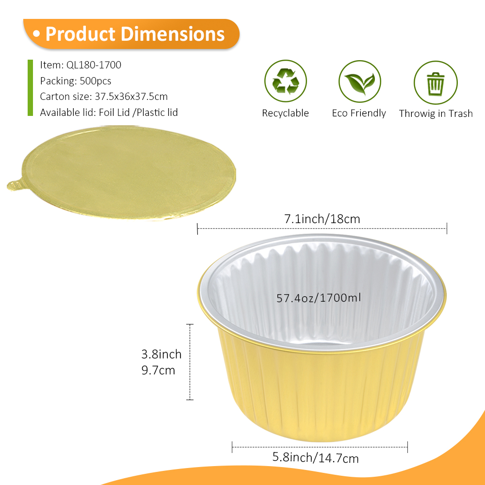 Deep Wall 57.5oz/1700ml 7" Round Gold Foil Container for Bulk Soup Base & Giant Party Platter
