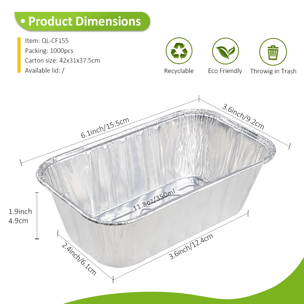 Eco Friendly 11.8oz/350ml 6.10"x3.62" Rectangular Baking Tray for Single Salmon Fillet & Garlic Bread