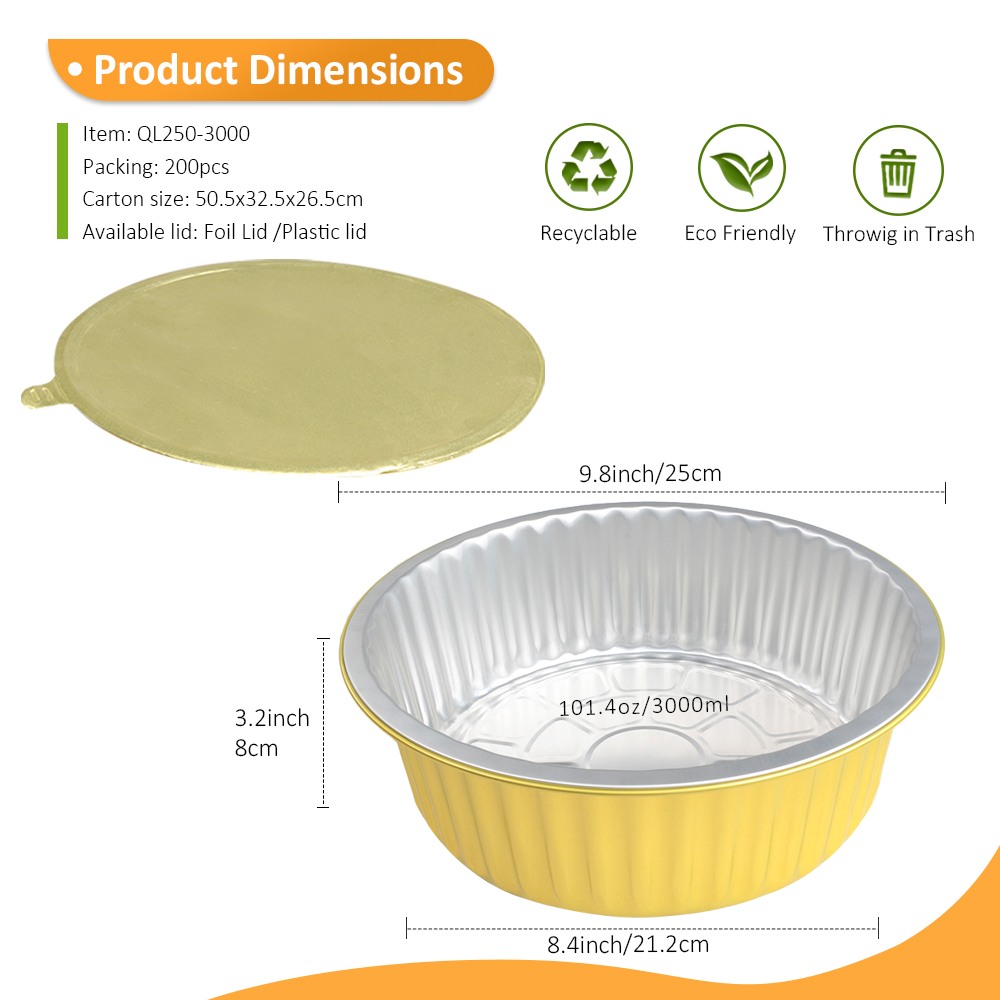 Extra Deep 101oz/3000ml 9.84" Square Gold Foil Container for Whole Chicken & Roasted Vegetables
