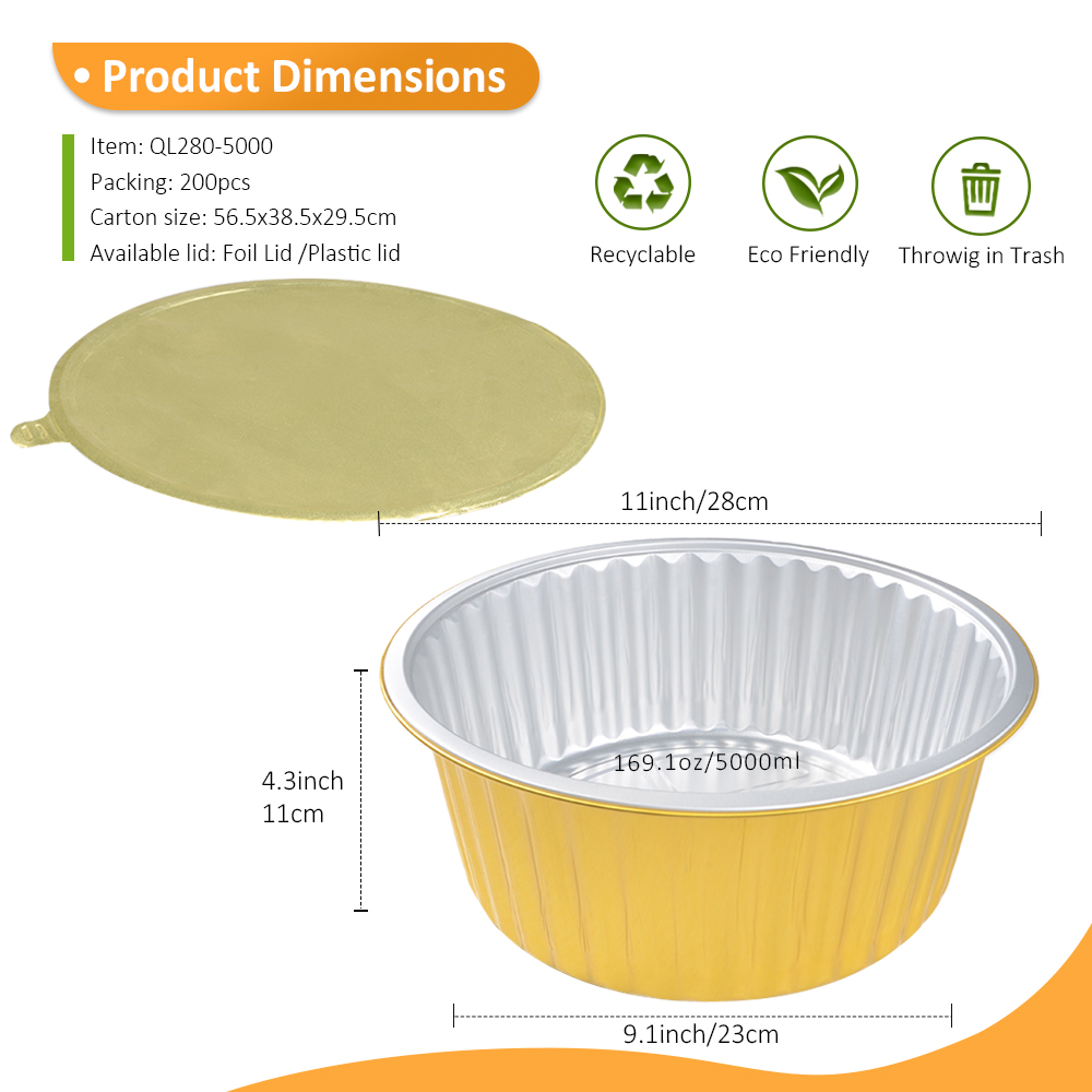 Extra Deep 169oz/5000ml 11" Square Gold Foil Container for Full Hotel Pan Replacement & Bulk Chili