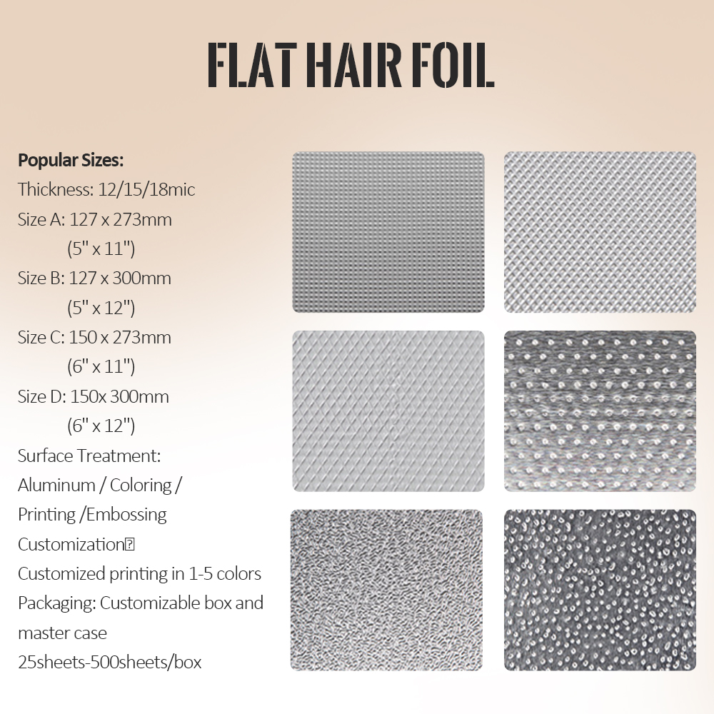 Flat Hair Foil Sheets Custom Embossed Pre-Cut Aluminum Foil for Salon Hair Coloring & Highlighting