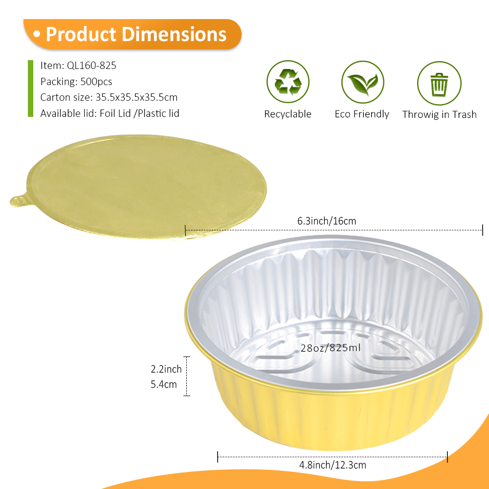 Gold Finish 27.9oz/825ml 6.3" Round Foil Container for Party Punch & Frozen Soup Base