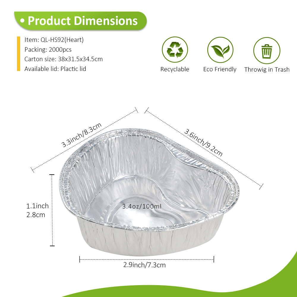 Heart Shape 3.4oz/100ml 3.62"x3.27" Silver Aluminum Heart Mold for Valentine's Cake & Wedding Favor
