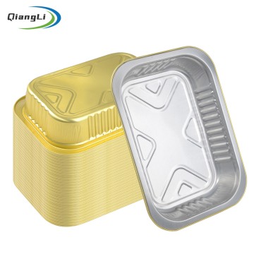 Heat Seal Ready 19.6oz/580ml 7.24"x5.04" Gold Foil Container for Stir Fry Noodles & Frozen Curry