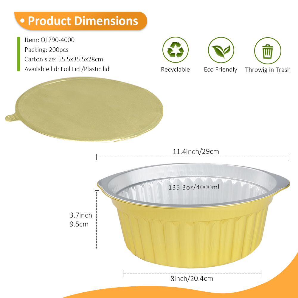 Heavy Duty 135oz/4000ml 11.4"x11.4" Gold Foil Container for Bulk Soup Base & Family Roast