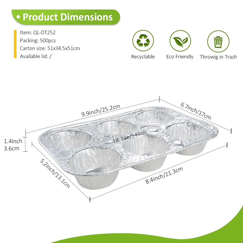 Heavy Duty 18.3oz/540ml 9.92"x6.69" Muffin Tray with 6 Cavities for Jumbo Cupcakes & Yorkshire Puddings