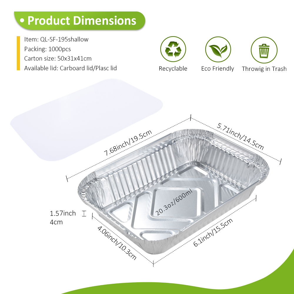 Heavy Duty 20oz/600ml 7.68"x5.71" Silver Foil Tray for Baked Pasta & Meal Prep Bowl