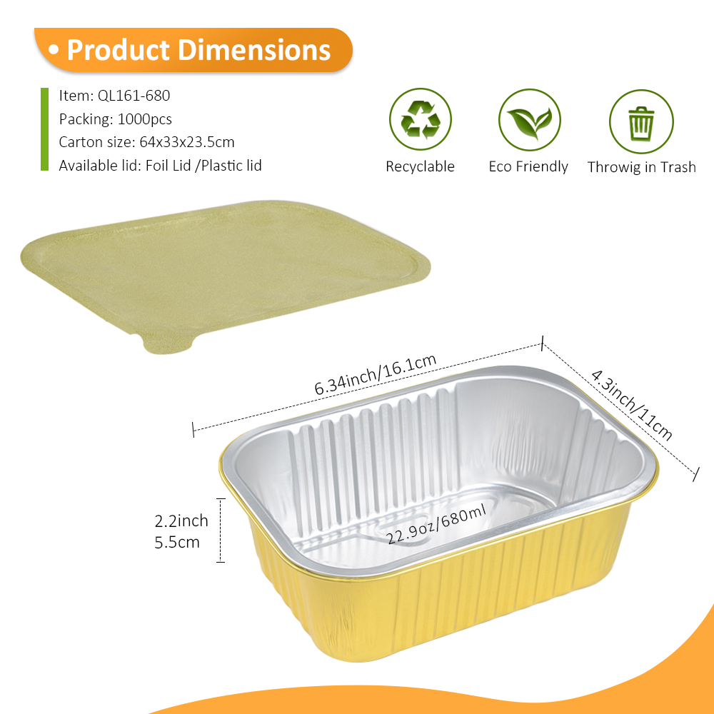 Leakproof Compatible 23oz/680ml 6.34"x4.33" Gold Foil Container for Curry Laksa & Freezer Stew
