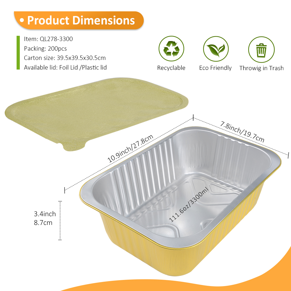 Long & Deep 111.6oz/3300ml 10.94"x7.76" Gold Foil Container for Whole Salmon & Party Ribs