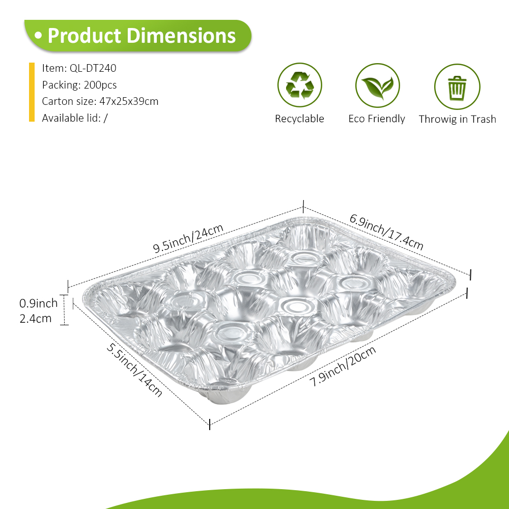 Multicavity 15.2oz/450ml 9.45"x6.85" Egg Tart Tray with 12 Cavities for Bakery Batch Production
