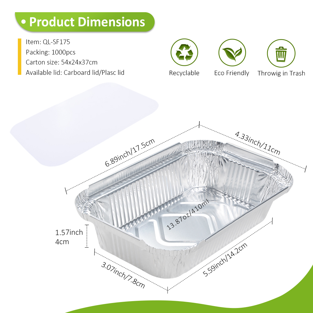 OEM Factory 14oz/410ml 6.9"x4.3" Aluminum Foil Tray for Side Dish & Kids Meal