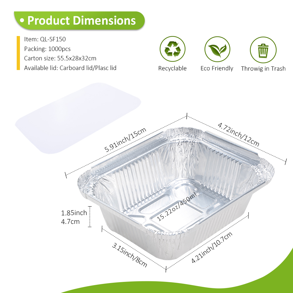 OEM Factory 15.2oz/450ml 5.9"x4.7" Silver Foil Tray for Lunch Bowl & Frozen Meal Prep