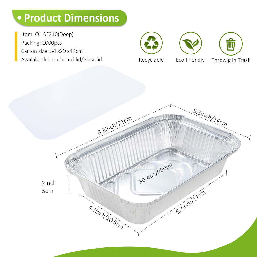OEM Factory 30.4oz/900ml 8.27"x5.51" Deep Silver Foil Tray for Family Stew & Two-Portion Curry