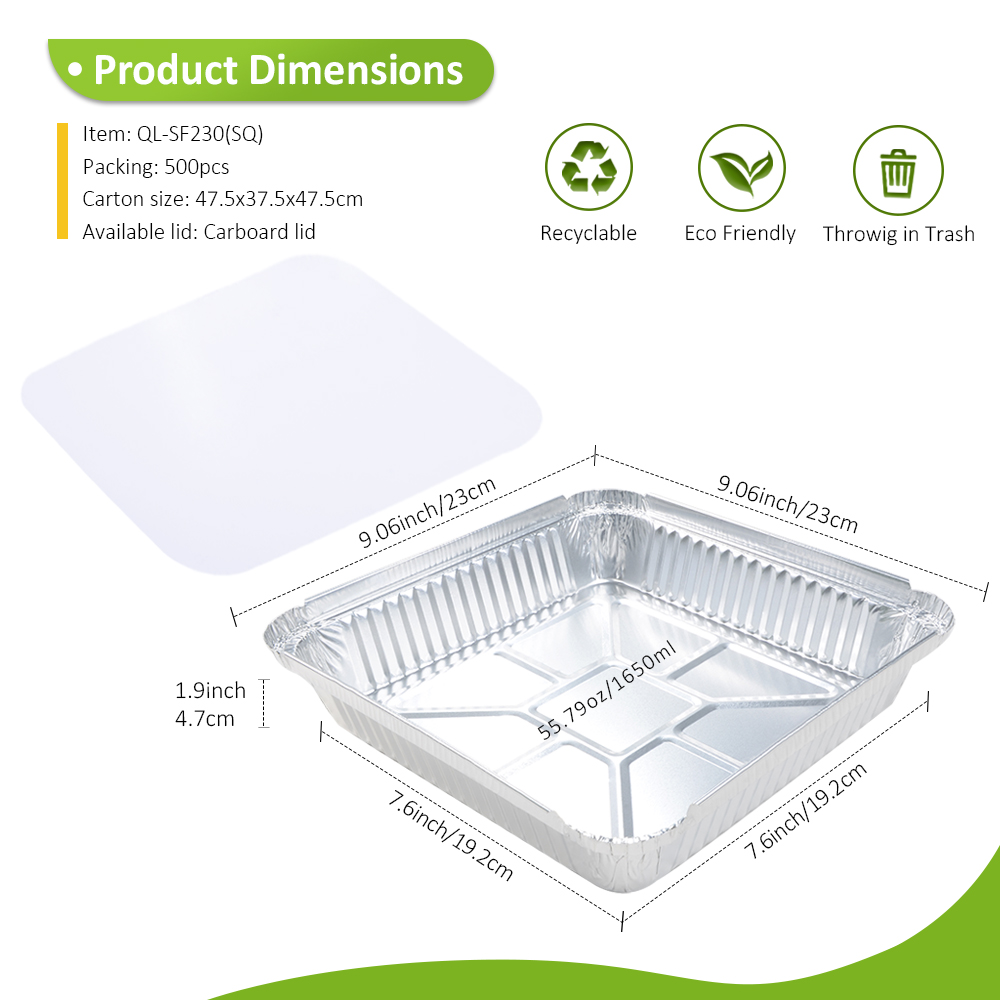OEM Factory 55.8oz/1650ml 9.06"x9.06" Square Silver Foil Tray for Family Party Tray & Bulk Meal Prep