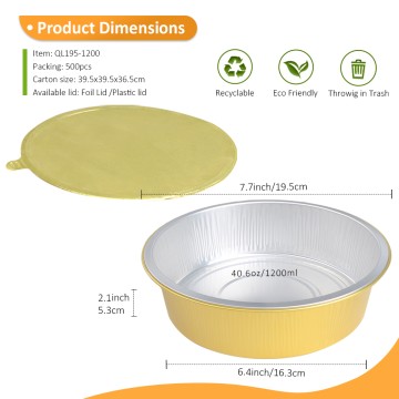 Oven Ready 40.6oz/1200ml 7.68" Round Gold Foil Container for Family Enchilada & Frozen Shepherd's Pie
