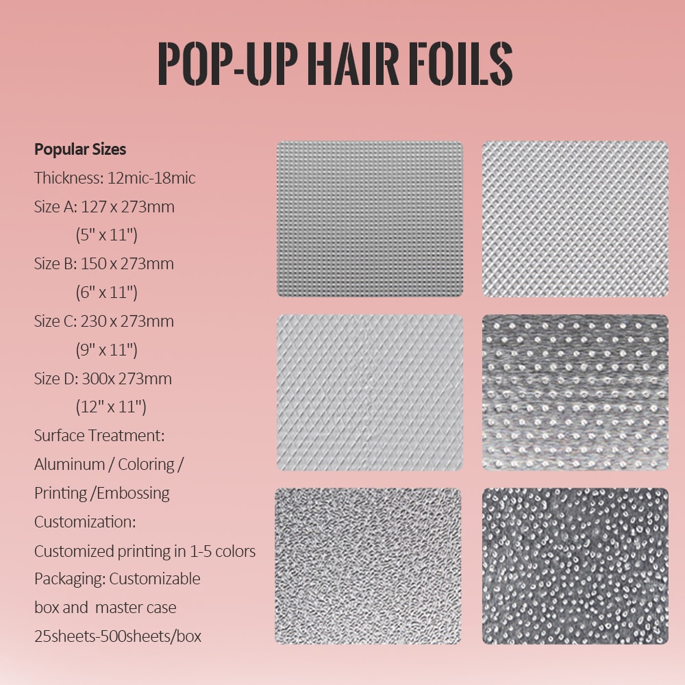 Pop-up Foil W/Dispenser (500 Sheets), Pre-cut Sheets, Non-Slip Embossed Texture Sheets for Hair Foil Coloring