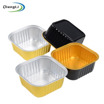 Restaurant Supply 10.1oz/300ml 4.4" Square Gold Foil Container with Foil/Plastic Lid for Chilled Dessert & Curry Portion
