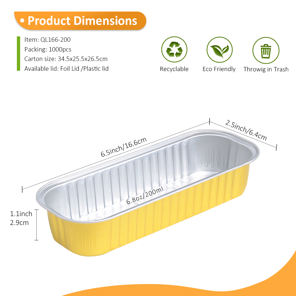 Specialty Shape 6.8oz/200ml 6.54"x2.52" Gold Foil Container for Durian Roast & Brownie Bites