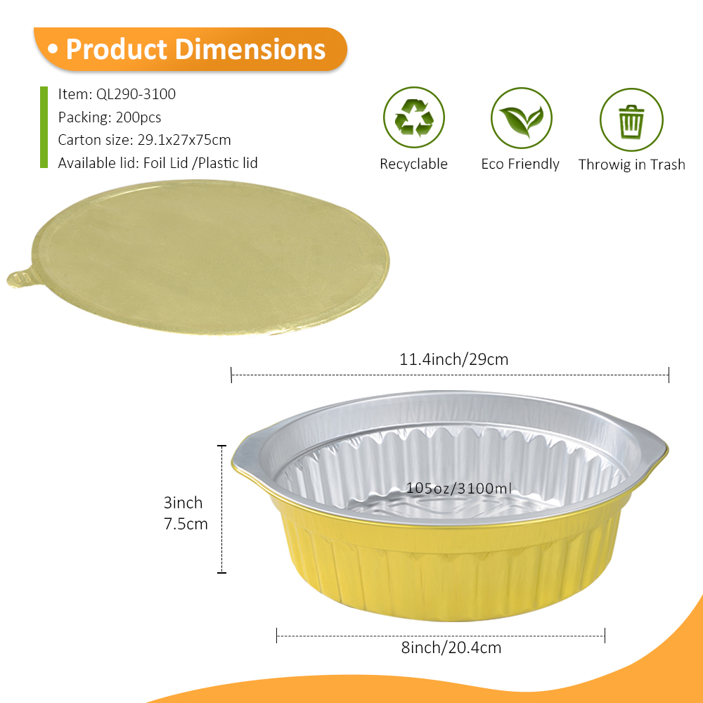 Stackable 105oz/3100ml 11.4" Square Gold Foil Container for Catering Pasta & Frozen Tamales